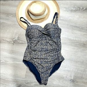 NipTuck Navy Nautical Foil Joanne Twist Front Tummy Control One Piece Swimsuit